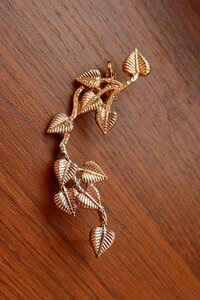 Gold jewelry earrings with petals gold twig with leaves