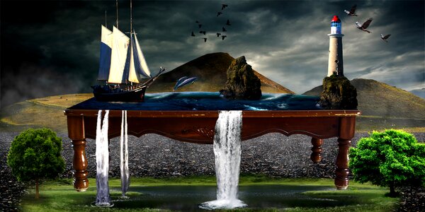 Coffee table waterfalls fantasy photo