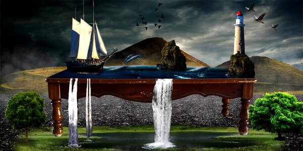 Coffee table waterfalls fantasy