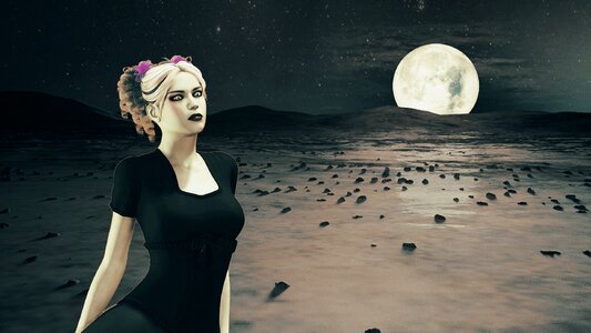 Moon landscape woman photo