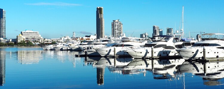 Reflections boats high rise