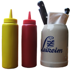 Traditionally mustard ketchup