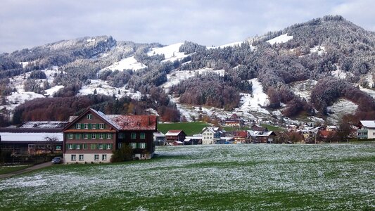 The alps winter alpine village photo