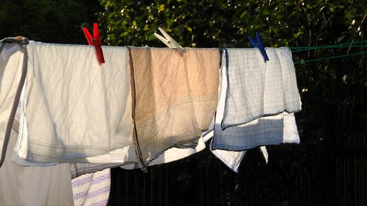 Washed linen large laundry drying clothes photo
