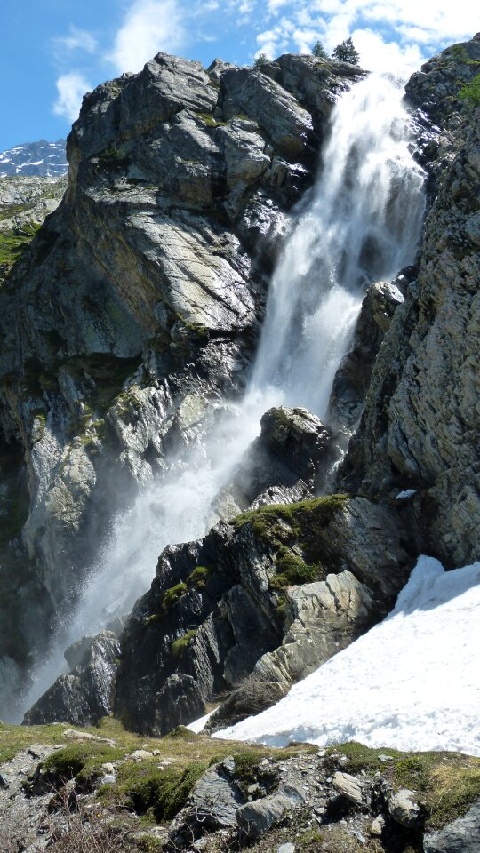 Waterfall alpine snow