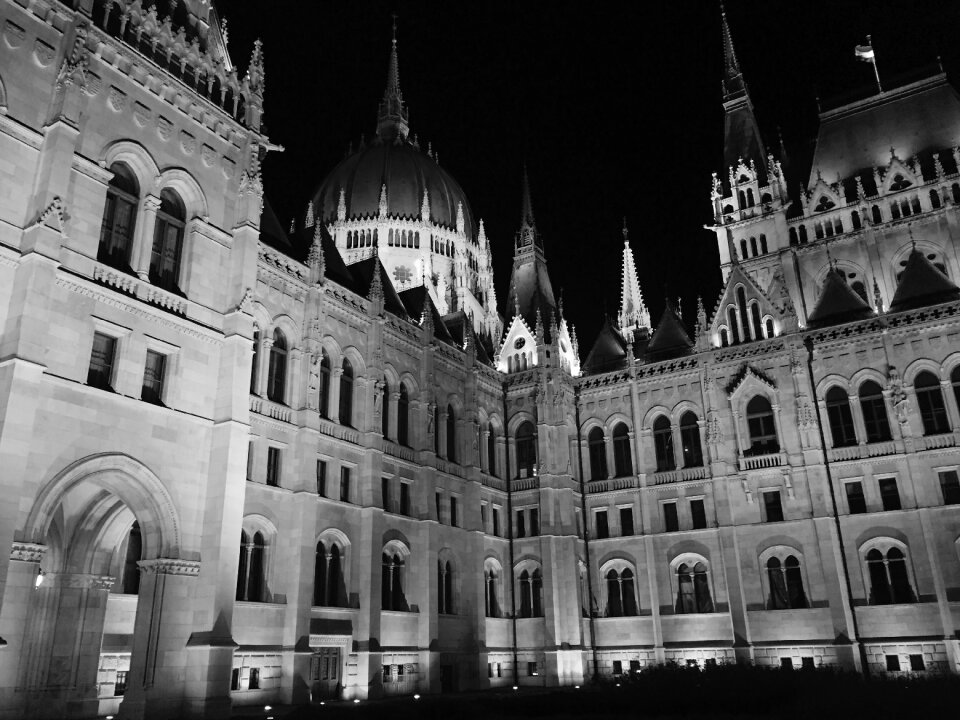 Budapest houses of parliament black and white