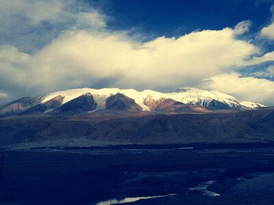 The pamirs snow mountain the end of autumn photo