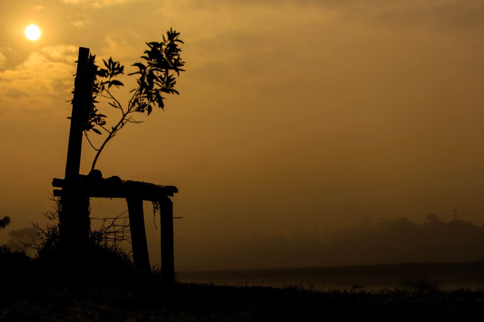 Foggy morning empty chair