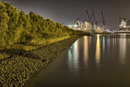 Harbour cranes evening germany photo