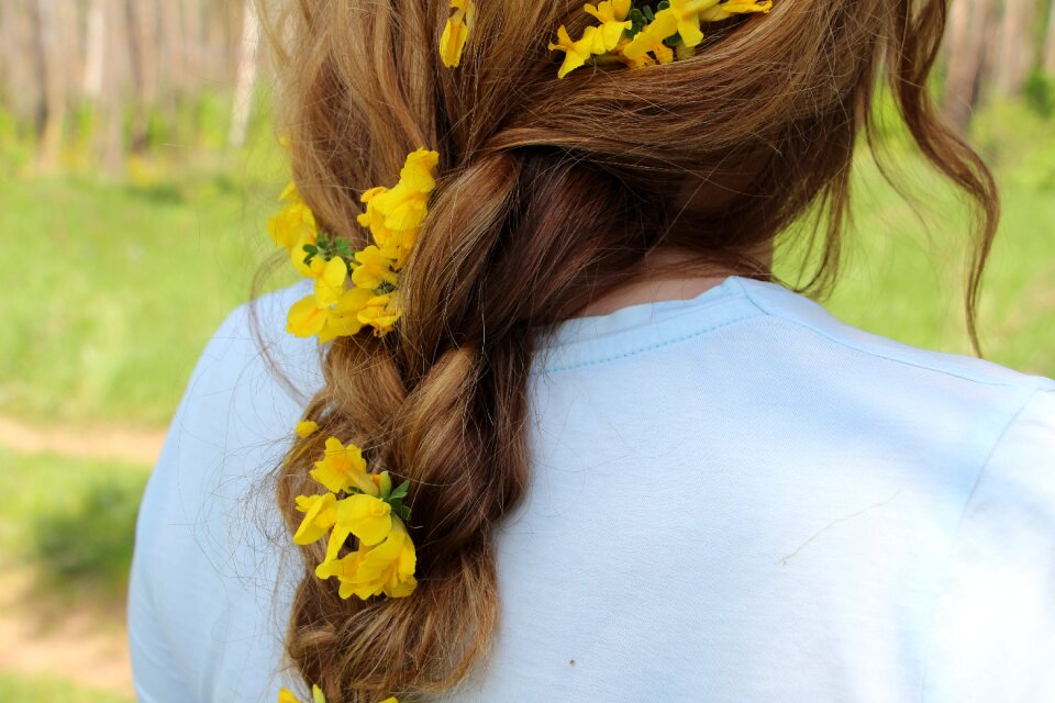 Flowers in her hair hair yellow flowers