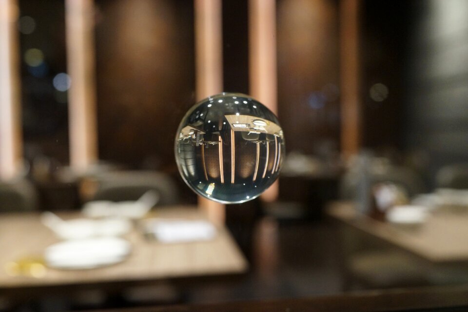 Suspended glass balls reflection