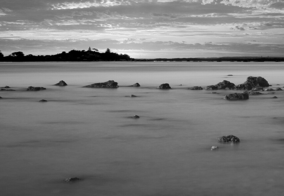 Beach black and white water