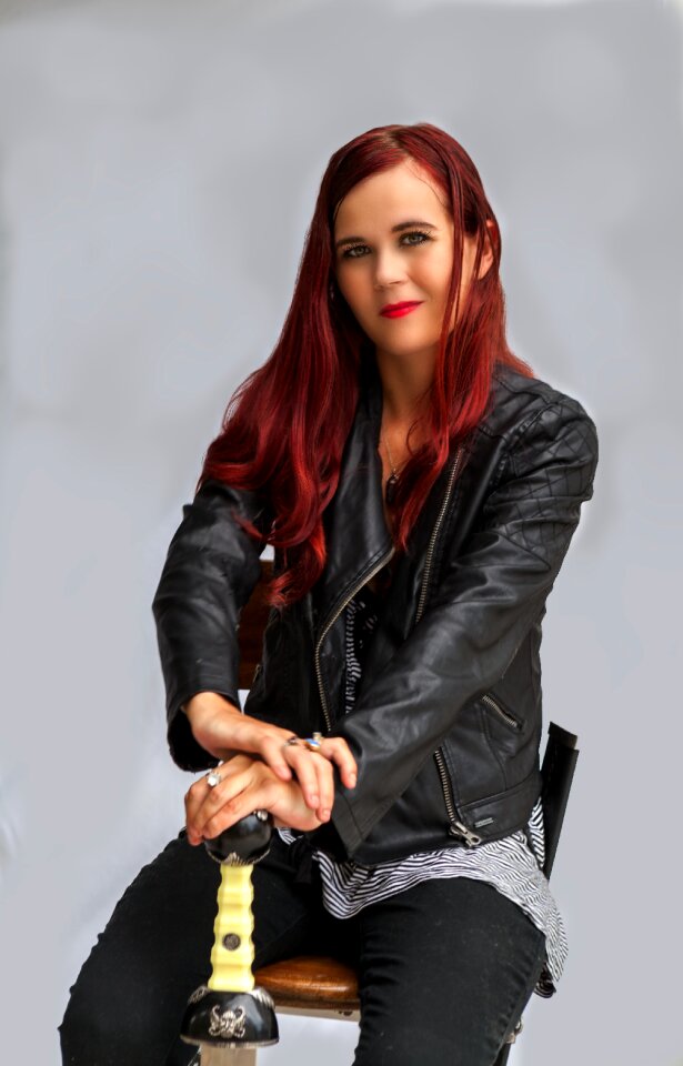 Red hair model sword fighter