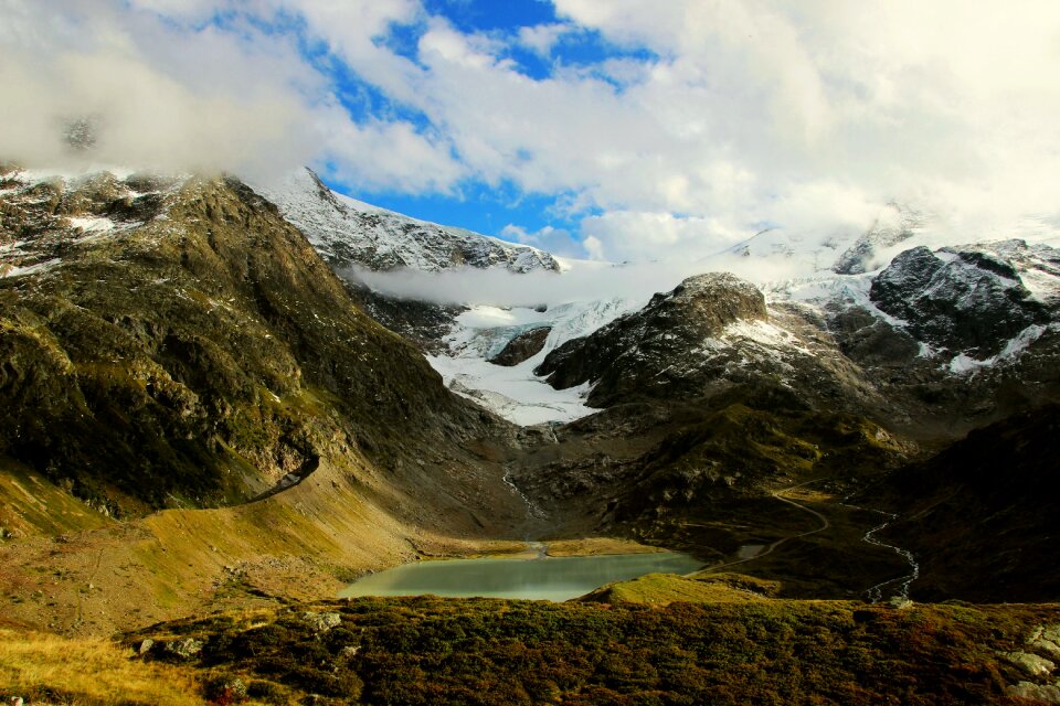 Mountain pass snowfield summer