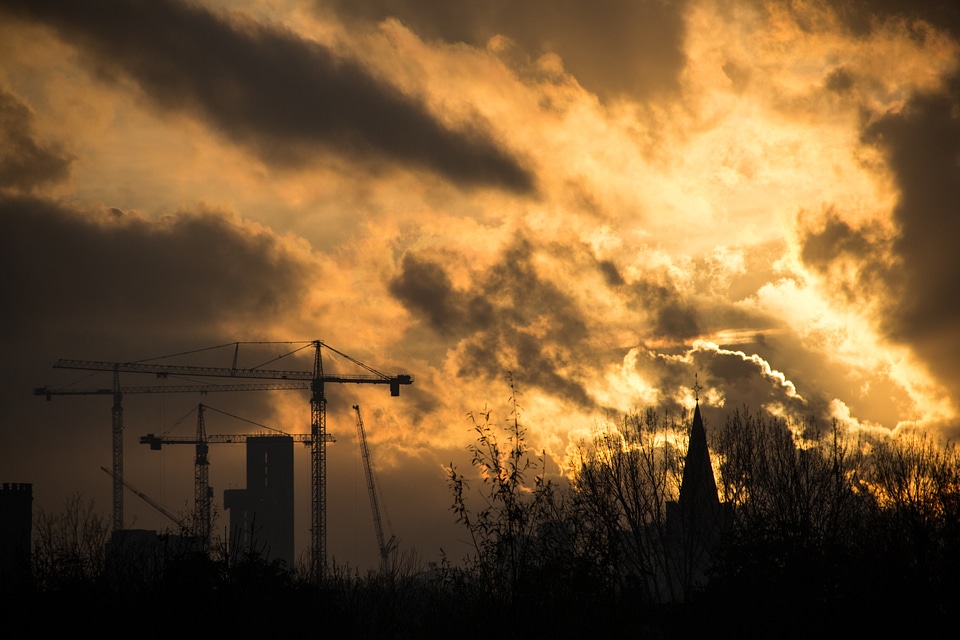 Construction site clouds sun