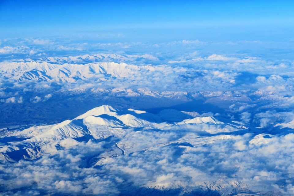 Snowy mountains clouds winter