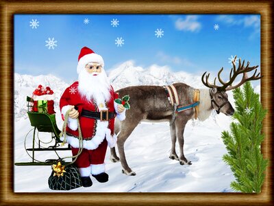 Greeting card santa reindeer photo