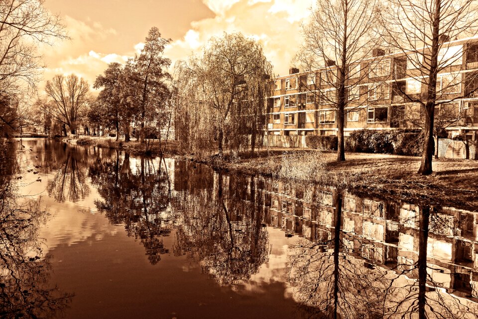 Suburban canal reflections
