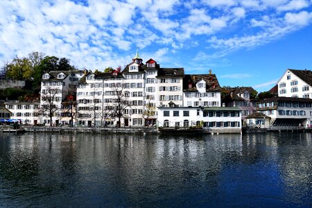 Houses churches river photo