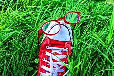 Glasses grass foot in grass photo