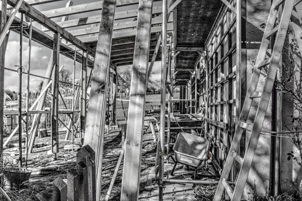 Construction work scaffolding architecture