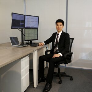 Commercial computer indoor traders multi-screen financial