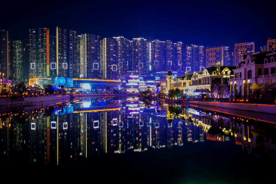 City skyscraper illuminated