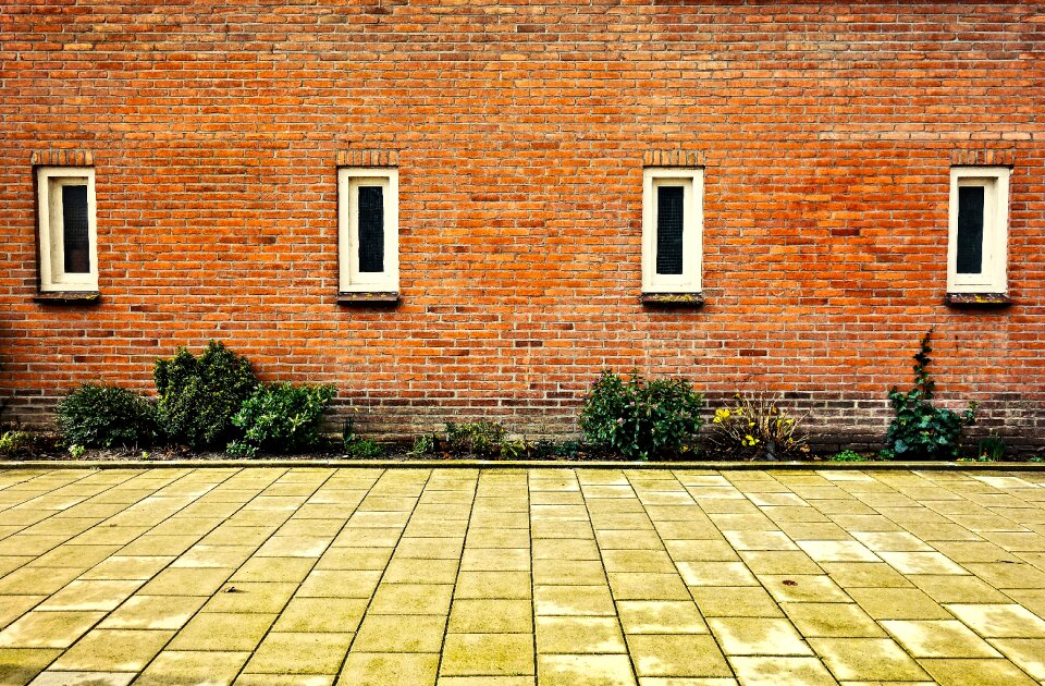 Brick wall window four windows photo