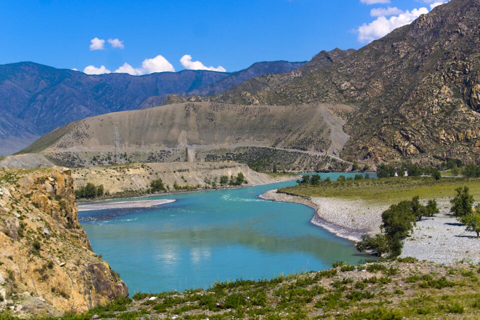 Mountain katun river lake photo