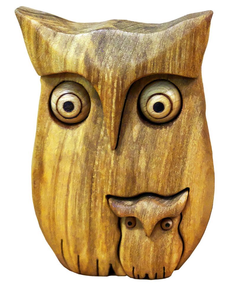Wood owl owl with child figure