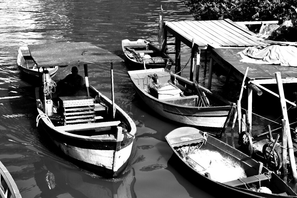Body of water vehicle black and white