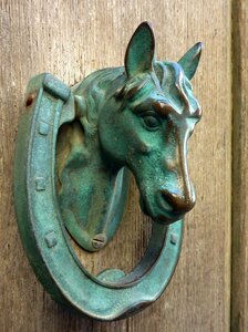 Horse door sculpture photo