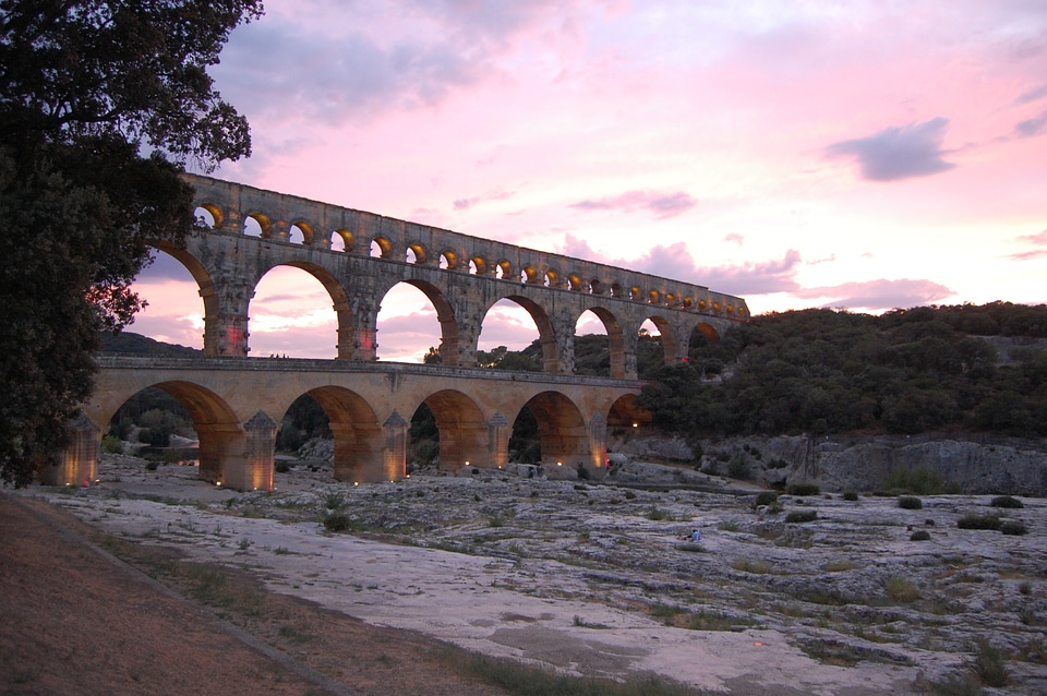 France sunset aqueduct