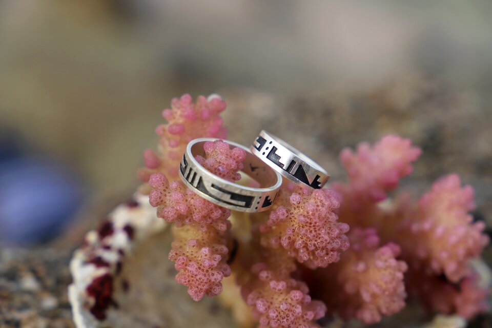 Sea coral wedding rings