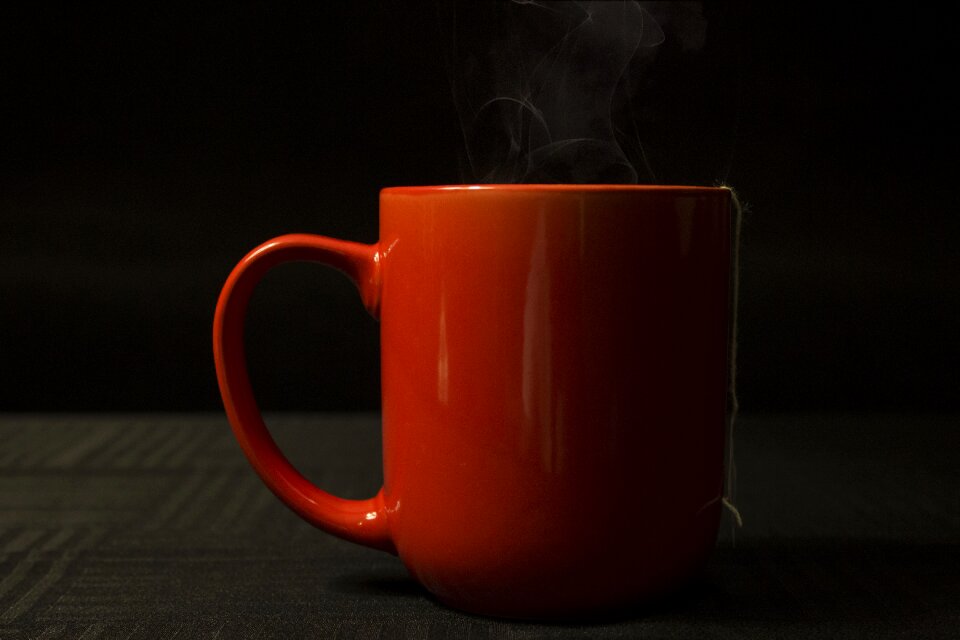 Hot coffee red mug photo