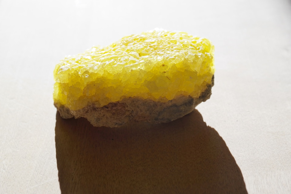 Sulfur crystals yellow gem