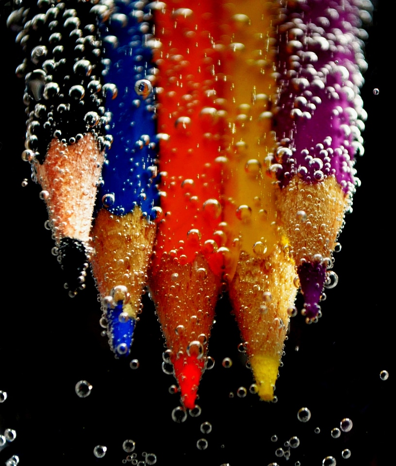 Colored pencils water blow