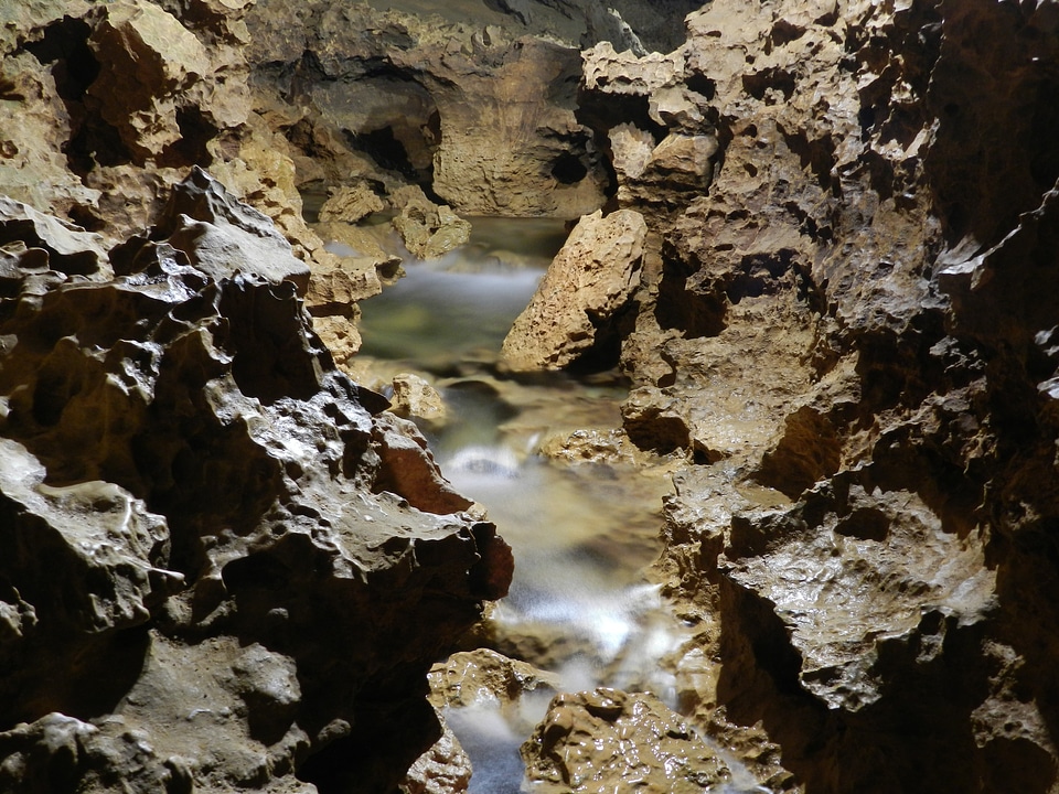 Cave underground river rocks