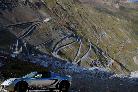 Mountain pass sports car lotus