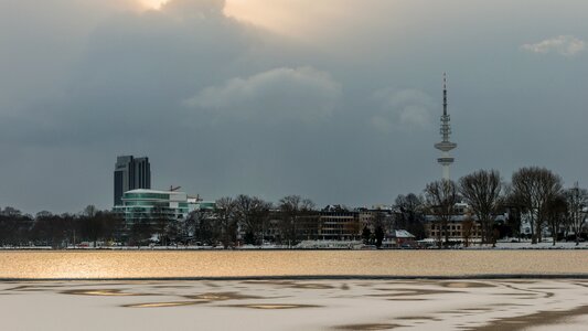 Sunset city snow