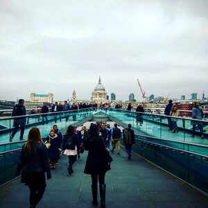 People bridge cloudy photo