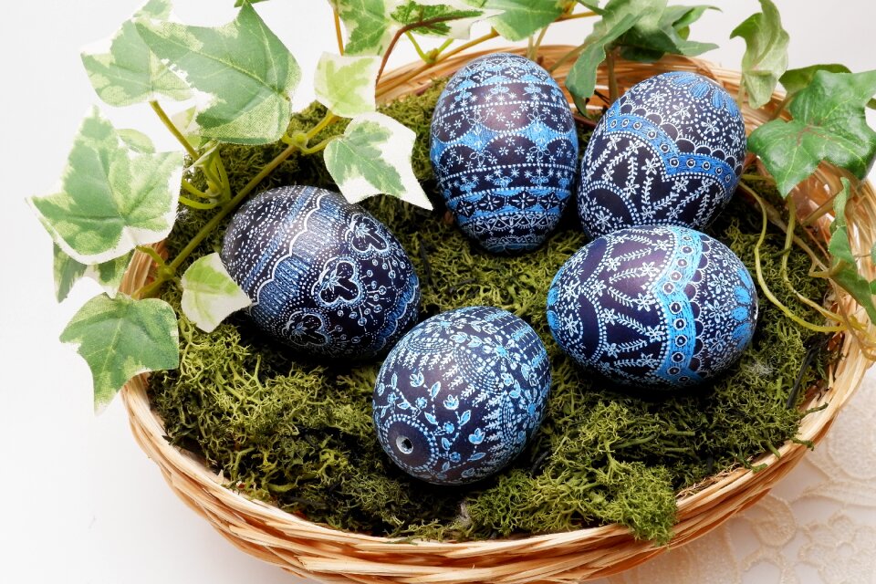 Basket easter eggs blue easter eggs