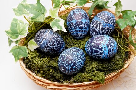 Basket easter eggs blue easter eggs photo
