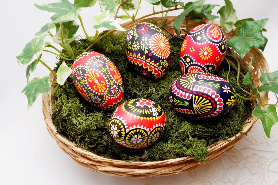 Basket easter eggs colorful easter eggs
