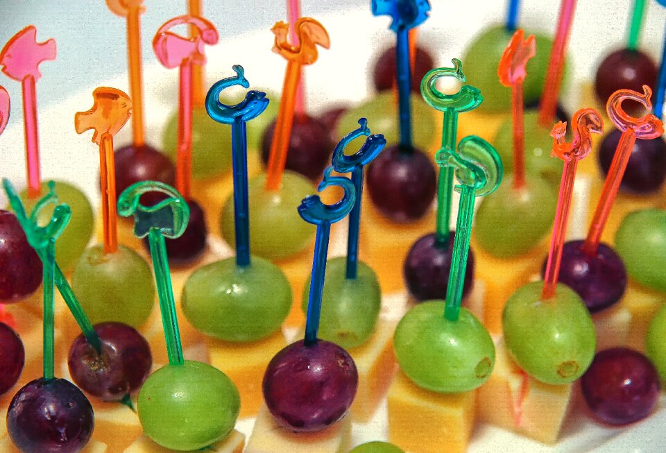 Grapes cheese cubes yellow