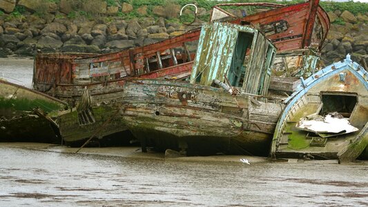 Atlantic ocean cemetery of boats ile de noirmoutier