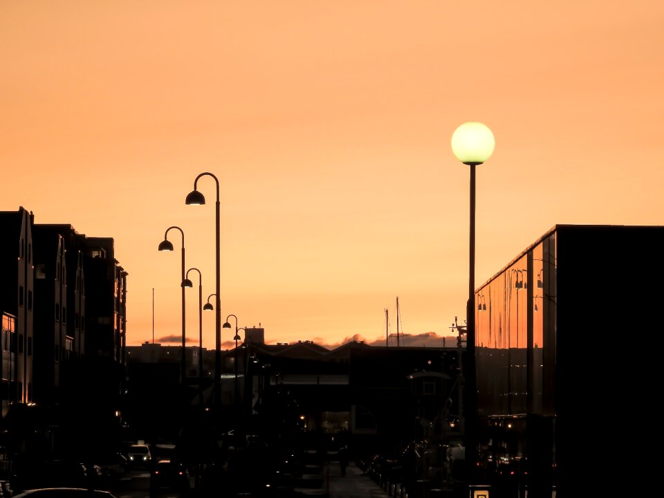 Buildings sky orange city
