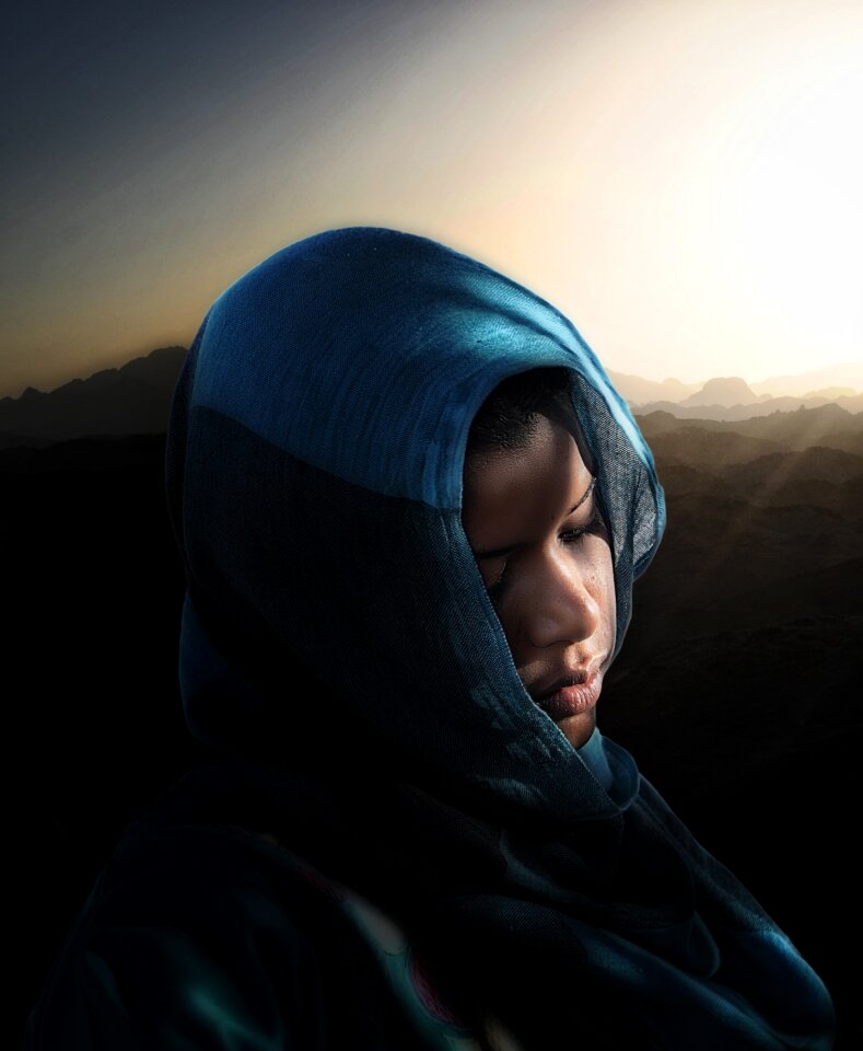 Portrait woman headscarf