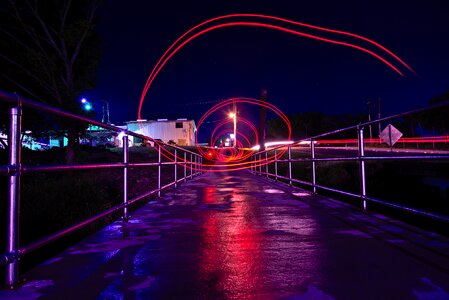 Light trails railing rural
