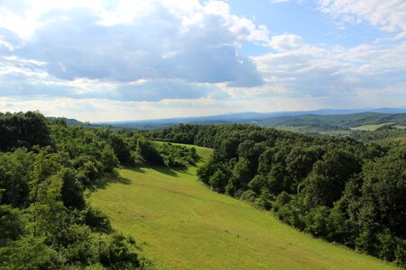 Panorama-like hill rural landscape photo